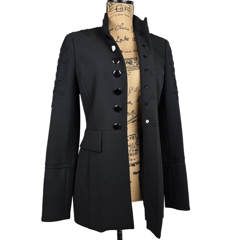 Per Se Carlisle Military Jacket Black Soutache Embroidered Silk Trim Size 4